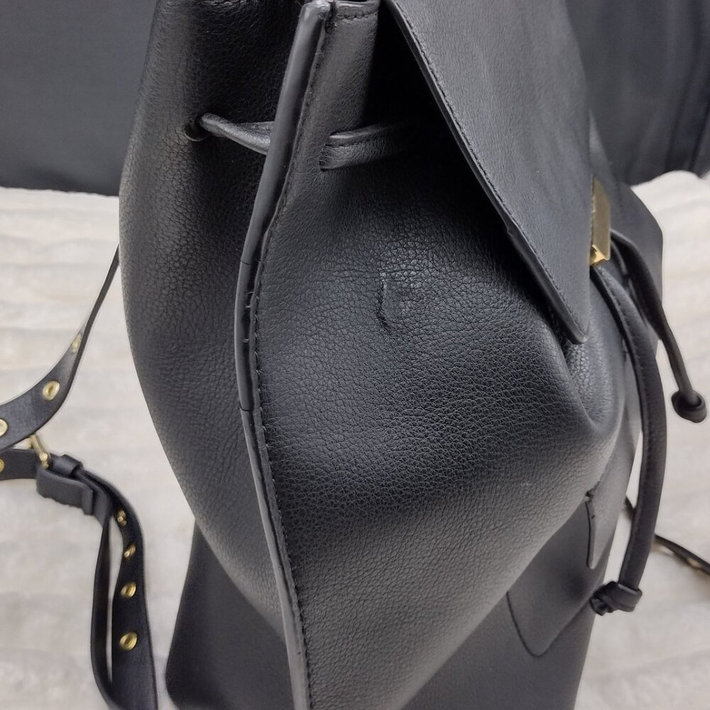 Zara Black Faux Leather Backpack Gold Hardware Flap Drawstring Adjustable Straps - Picture 12 of 13